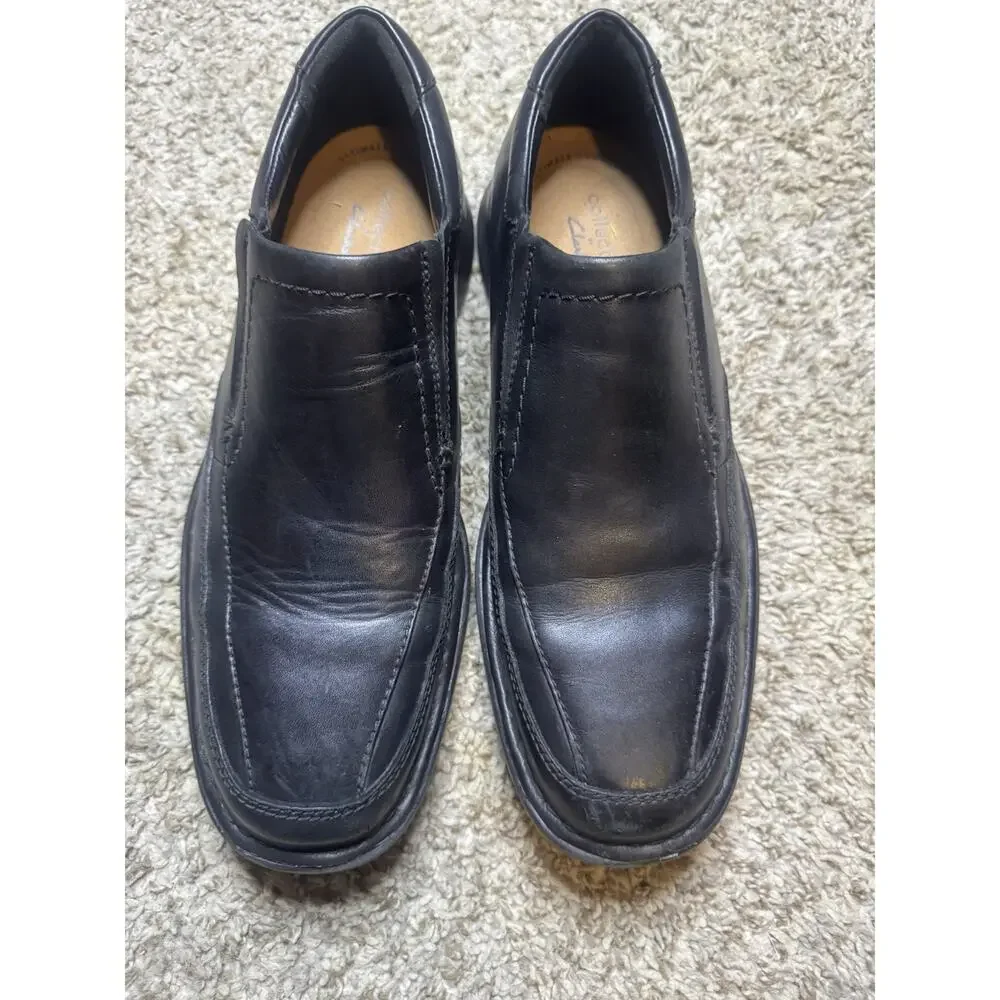 Clarks Collection Men’s Black Leather Slip On Loafers Comfort Shoes US 9 Wide